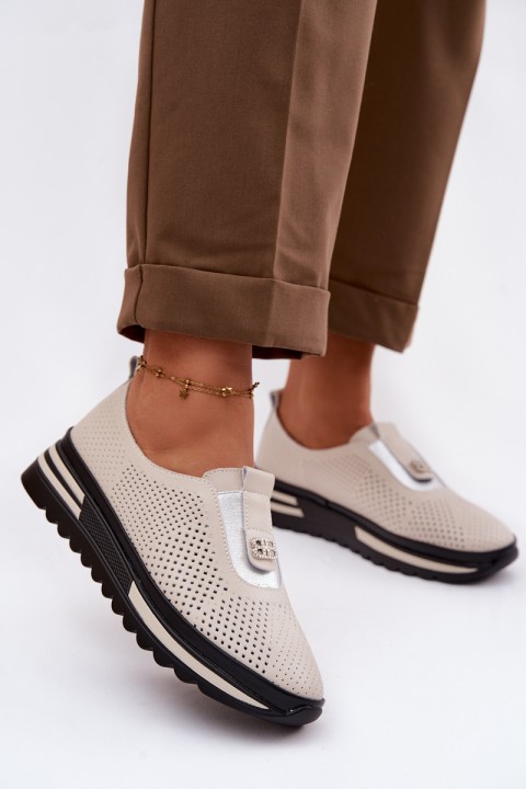 Women's Slip-On Shoes Made of Genuine Leather S.Barski LR61-7092 Beige