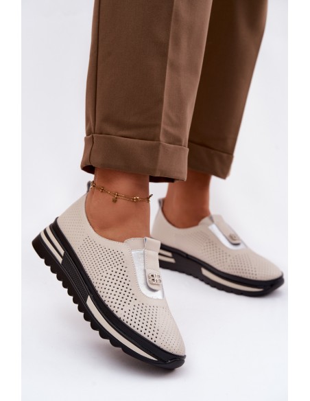 Women's Slip-On Shoes Made of Genuine Leather S.Barski LR61-7092 Beige