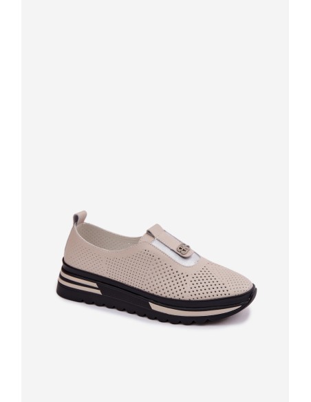 Women's Slip-On Shoes Made of Genuine Leather S.Barski LR61-7092 Beige