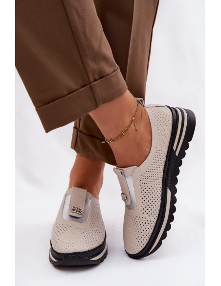 Women's Slip-On Shoes Made of Genuine Leather S.Barski LR61-7092 Beige