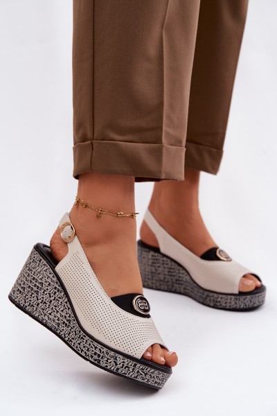 Leather Platform Sandals S.Barski LR61-7010 Beige