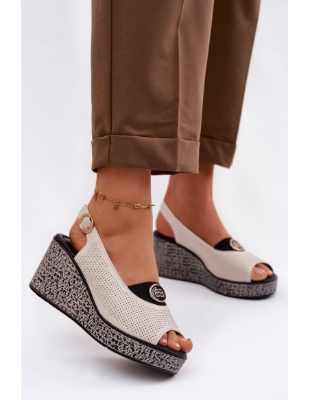 Leather Platform Sandals S.Barski LR61-7010 Beige