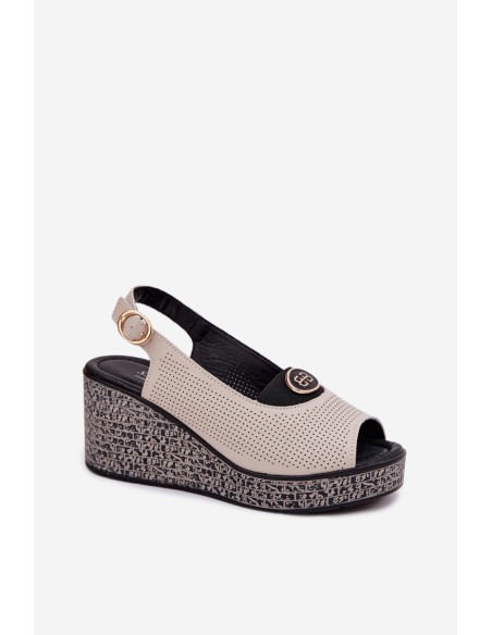 Leather Platform Sandals S.Barski LR61-7010 Beige