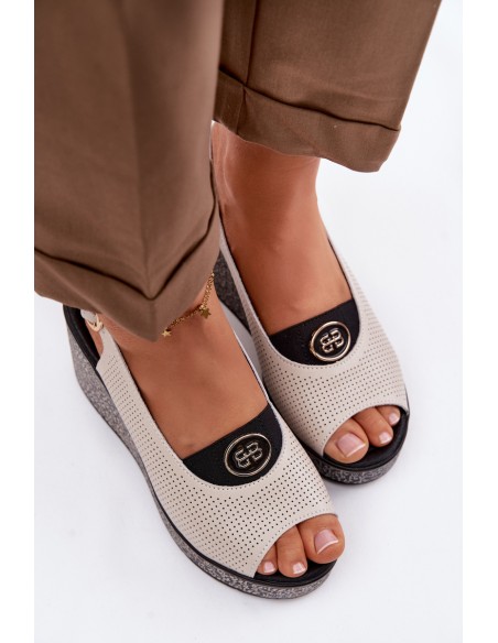 Leather Platform Sandals S.Barski LR61-7010 Beige