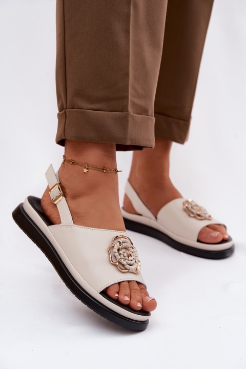 Leather Women's Sandals With Decorative Detail D&A GR61-5937 Beige