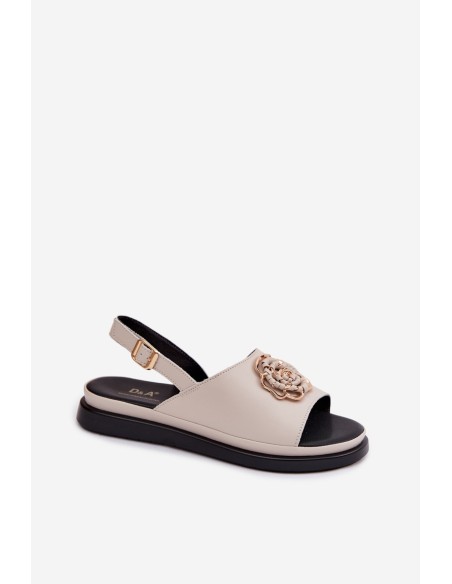 Leather Women's Sandals With Decorative Detail D&A GR61-5937 Beige