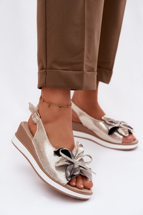 Leather Platform Sandals With Embellishment S.Barski GR61-5988 Gold