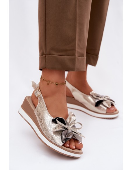 Leather Platform Sandals With Embellishment S.Barski GR61-5988 Gold