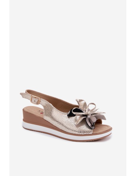 Leather Platform Sandals With Embellishment S.Barski GR61-5988 Gold