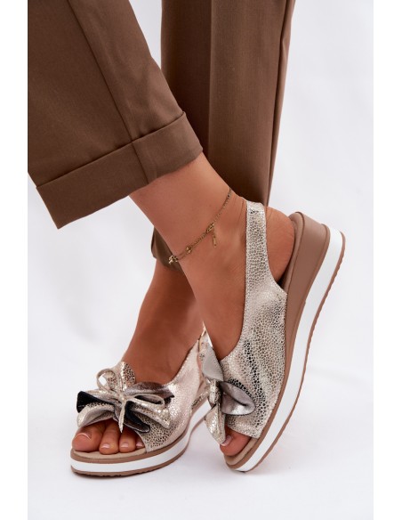 Leather Platform Sandals With Embellishment S.Barski GR61-5988 Gold