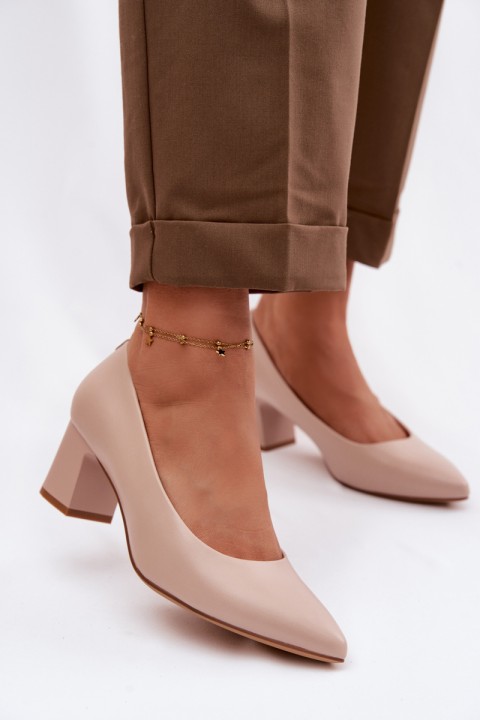 Sergio Leone PB413 Cream Pink Block Heel Shoes