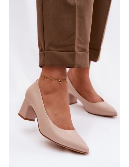 Sergio Leone PB413 Cream Pink Block Heel Shoes