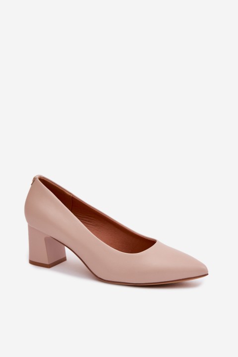 Sergio Leone PB413 Cream Pink Block Heel Shoes