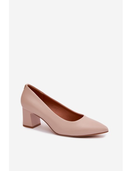 Sergio Leone PB413 Cream Pink Block Heel Shoes