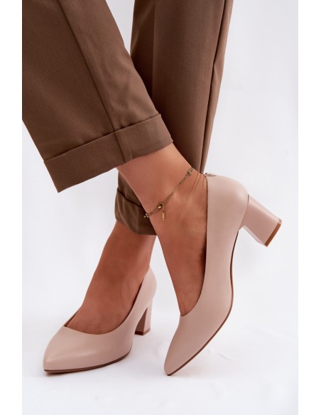 Sergio Leone PB413 Cream Pink Block Heel Shoes