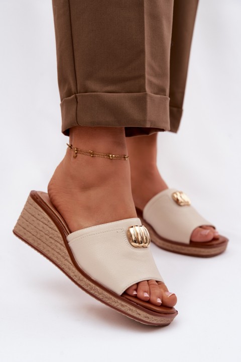 Women's Platform Sandals With Woven Imitation Sergio Leone KL325 Beige