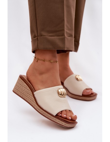 Women's Platform Sandals With Woven Imitation Sergio Leone KL325 Beige