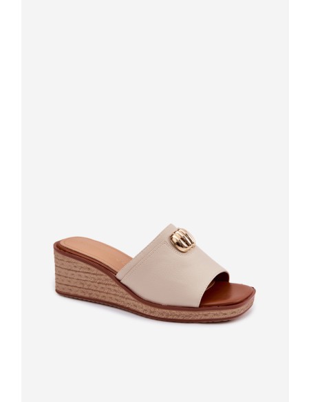 Women's Platform Sandals With Woven Imitation Sergio Leone KL325 Beige