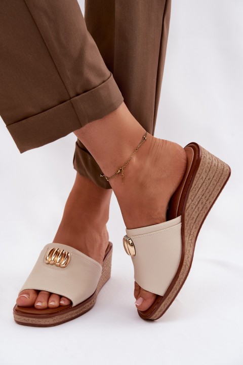 Women's Platform Sandals With Woven Imitation Sergio Leone KL325 Beige