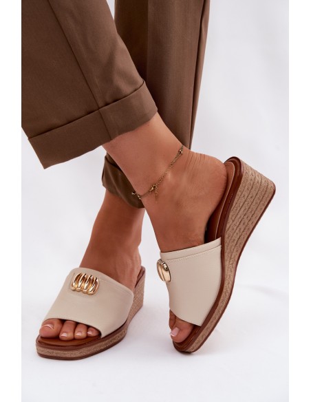 Women's Platform Sandals With Woven Imitation Sergio Leone KL325 Beige