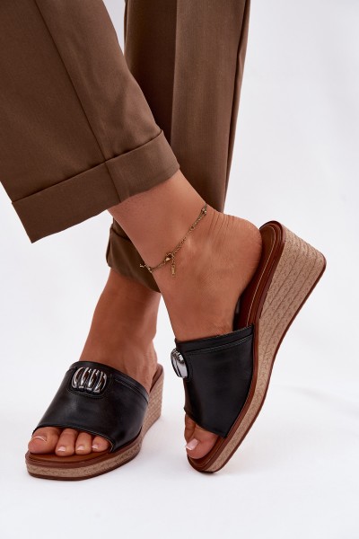 Women's Platform Sandals With Woven Imitation Sergio Leone KL325 Black