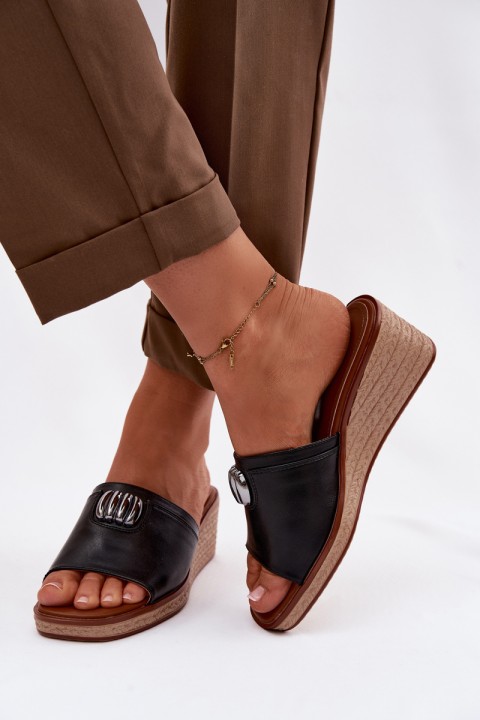 Women's Platform Sandals With Woven Imitation Sergio Leone KL325 Black