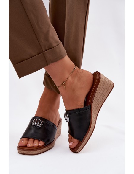 Women's Platform Sandals With Woven Imitation Sergio Leone KL325 Black