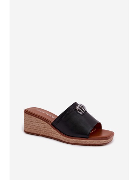 Women's Platform Sandals With Woven Imitation Sergio Leone KL325 Black