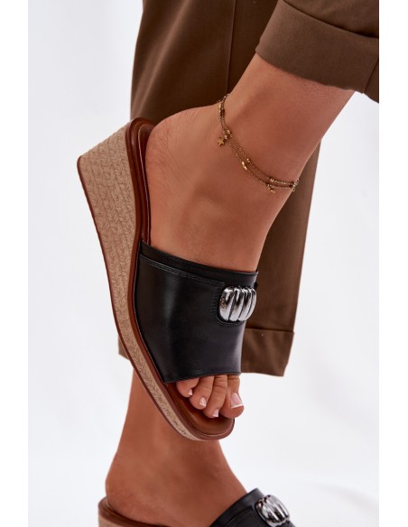 Women's Platform Sandals With Woven Imitation Sergio Leone KL325 Black