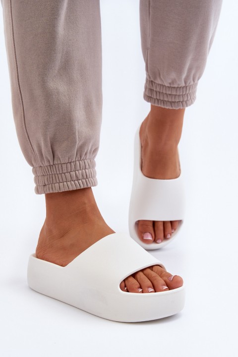 Women's Thick Sole White Slides Oreithano