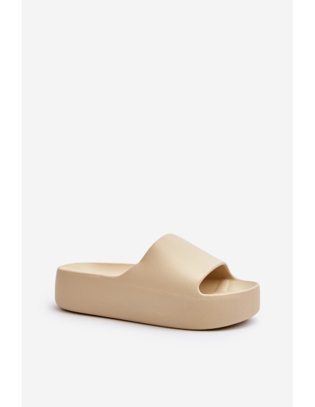 Women's Thick Sole Beige Slides Oreithano