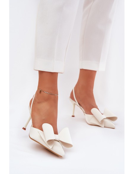 High Heels With Open Heels And Bow Ecru Eklevia