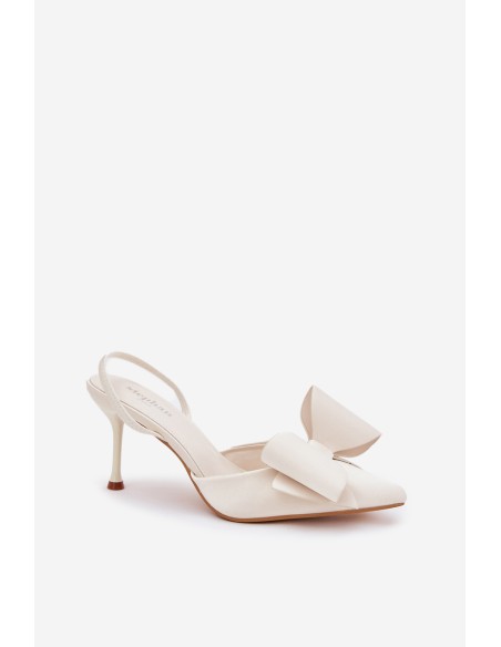 High Heels With Open Heels And Bow Ecru Eklevia