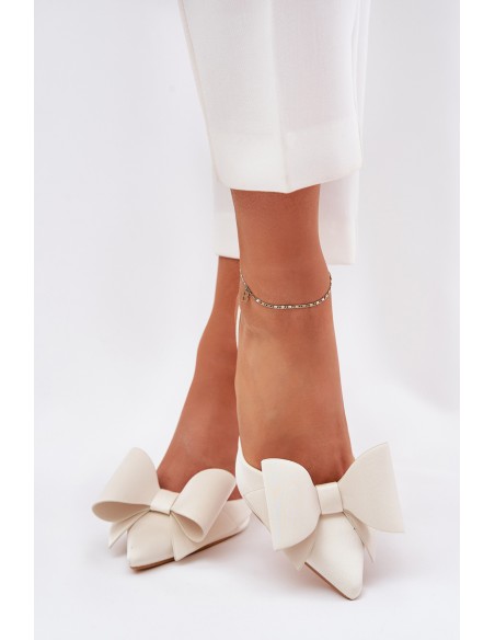 High Heels With Open Heels And Bow Ecru Eklevia