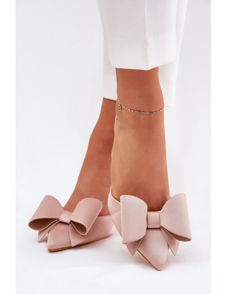 Heels With Open Heels And Bow Beige Eklevia