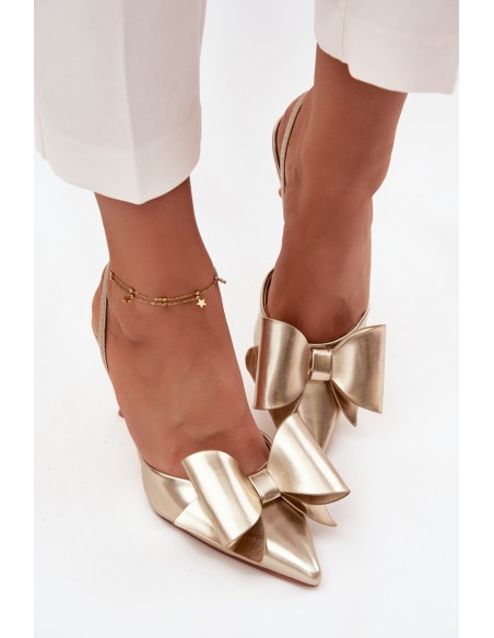 Heels with open heels and bow golden Eklevia