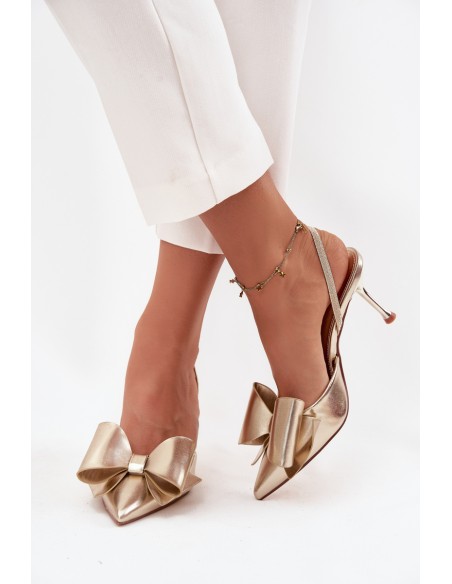 Heels with open heels and bow golden Eklevia