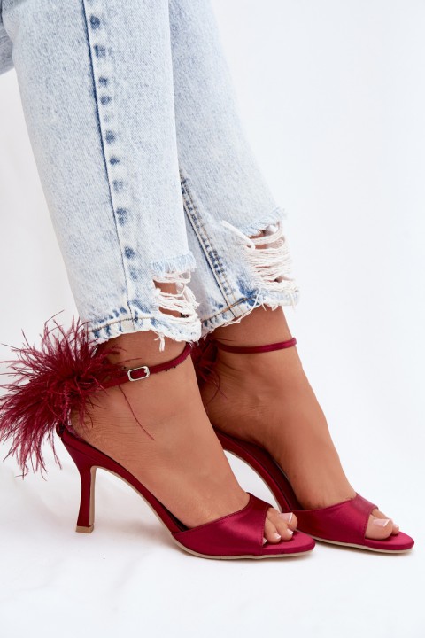High Heel Sandals With Feathers Bordeaux Caelina