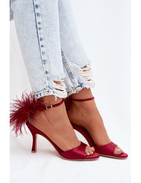 High Heel Sandals With Feathers Bordeaux Caelina