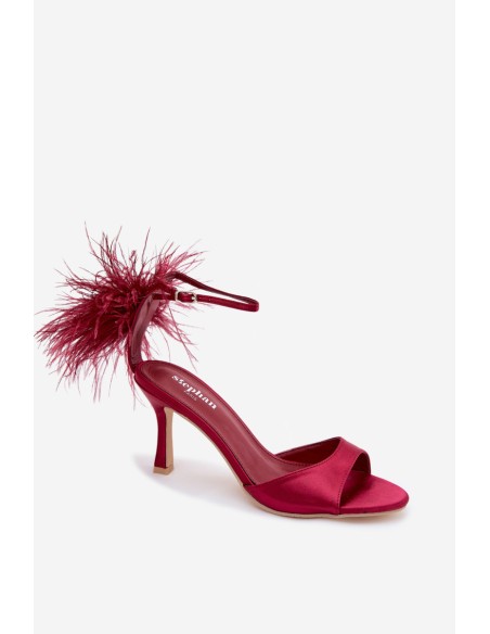 High Heel Sandals With Feathers Bordeaux Caelina