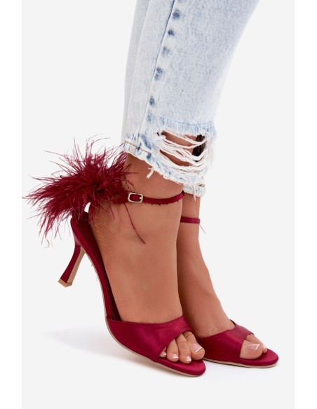 High Heel Sandals With Feathers Bordeaux Caelina