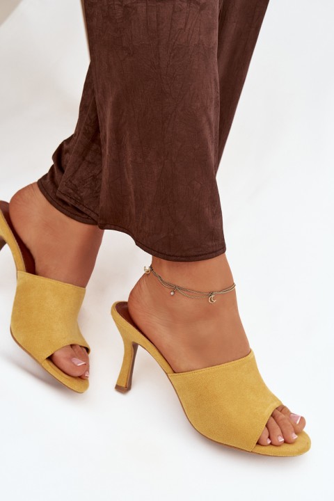 Women's Slip-On Shoes with Heel Made of Eco Suede Yellow Isolia