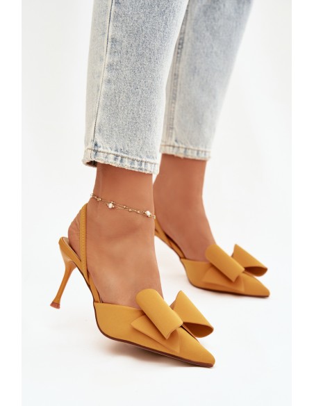 Stiletto Heels with Open Hells and Bow Yellow Eklevia