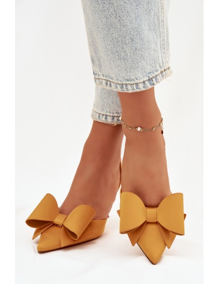 Stiletto Heels with Open Hells and Bow Yellow Eklevia