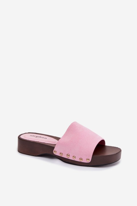 Women's Pink Flat Slides With Gold Buckles Ferinna