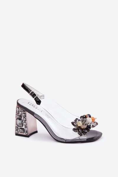 Vinceza 70121 Transparent Block Heel Sandals With Crystals Black 2