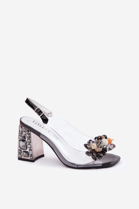 Vinceza 70121 Transparent Block Heel Sandals With Crystals Black