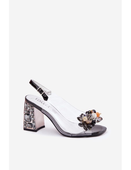 Vinceza 70121 Transparent Block Heel Sandals With Crystals Black