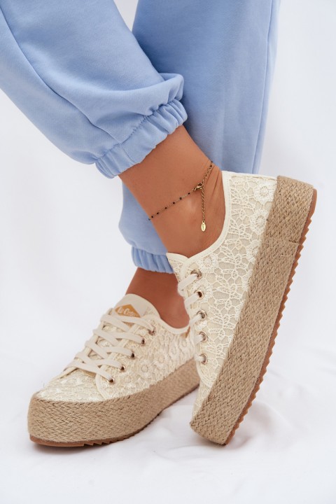 Lace Sneakers Espadrilles Platform Lee Cooper LCW-26-31-4328 Beige