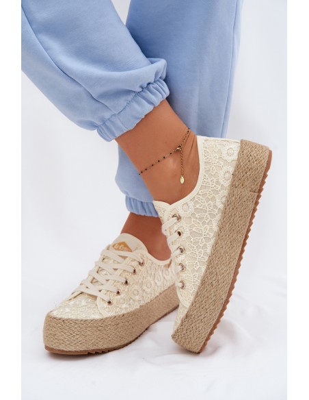 Lace Sneakers Espadrilles Platform Lee Cooper LCW-26-31-4328 Beige